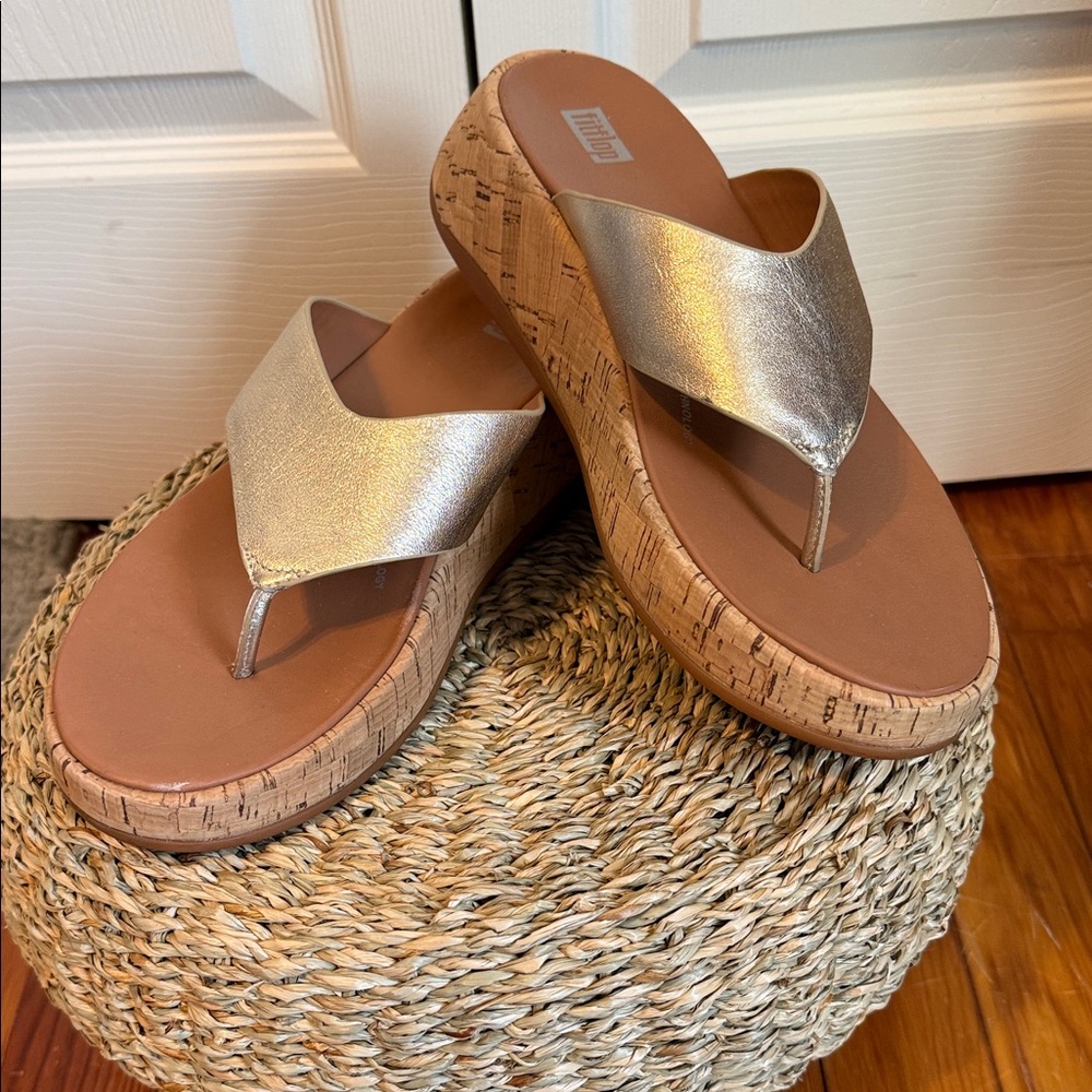 Fitflop Gold Cork Wedge Sandals